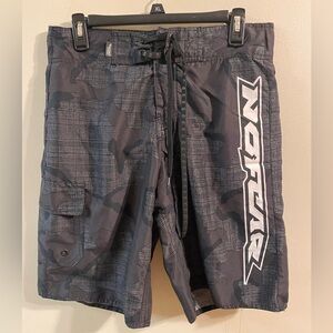 Men's Gray Camo‎ No Fear Drawstring Board Shorts Size Medium 10" Inseam
